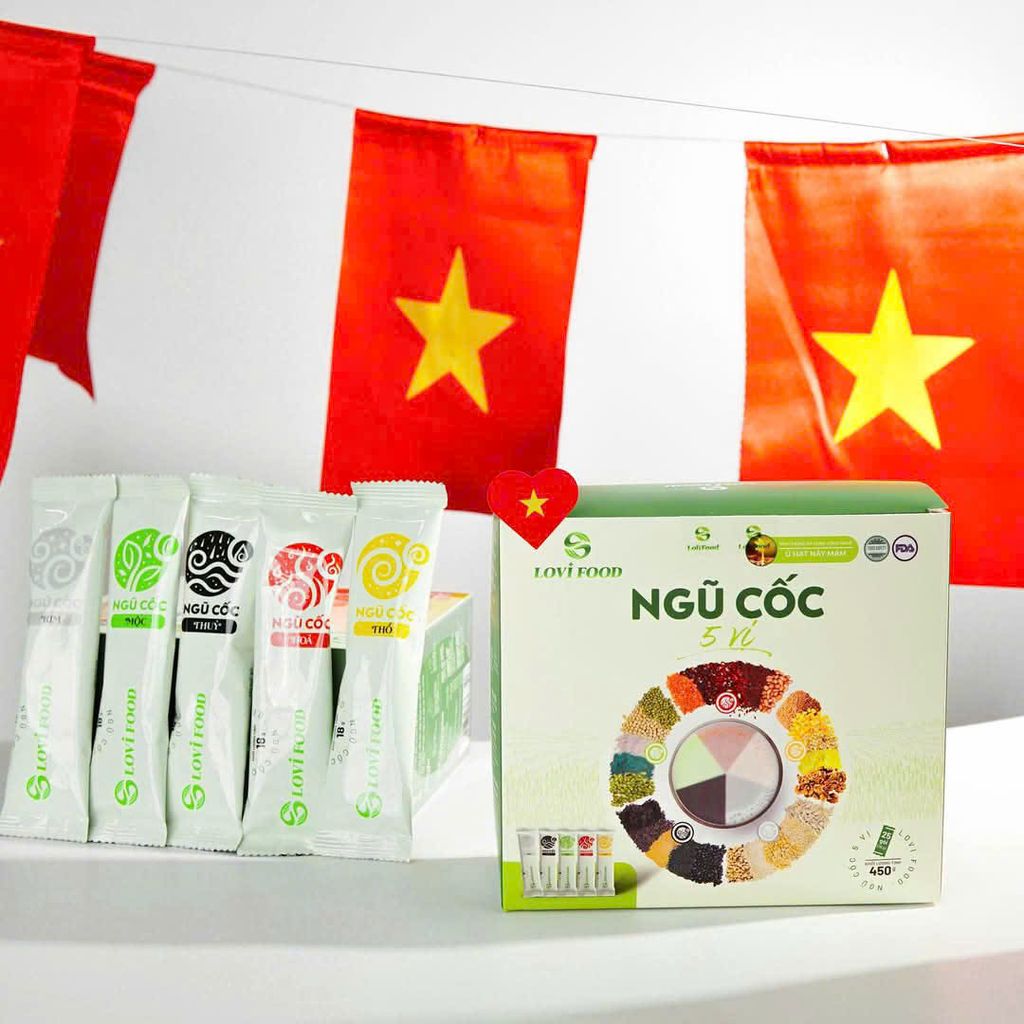 Ngũ Cốc 5 Vị LoviFood Hộp 480g (25 gói x 18g) - Thực Phẩm Bổ Sung Dinh Dưỡng Cho Mẹ Bầu, Sau Sinh, Người Già, Người Tiểu Đường, Ăn Chay, Ăn Kiêng, Eat Clean, Healthy, Tốt Cho Tim Mạch, Giúp Ngủ Ngon Hơn