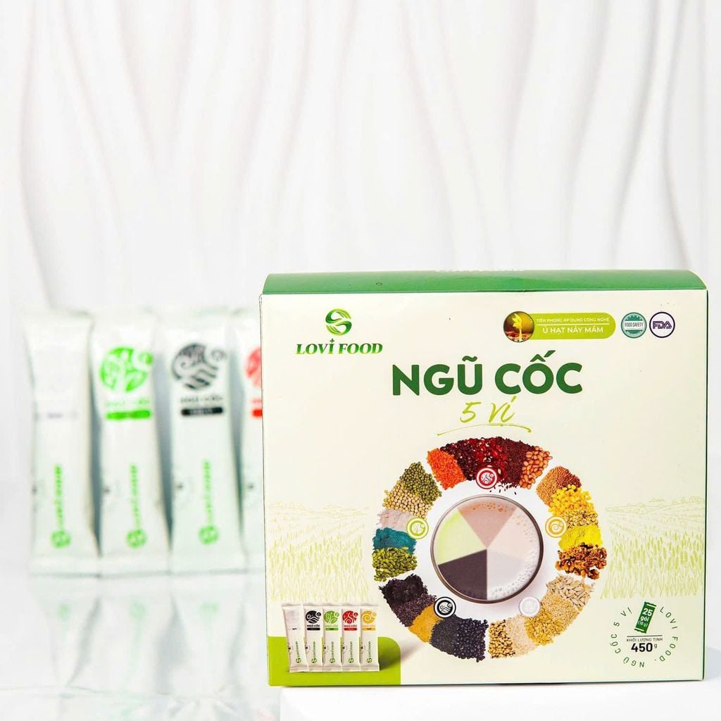 Ngũ Cốc 5 Vị LoviFood Hộp 480g (25 gói x 18g) - Thực Phẩm Bổ Sung Dinh Dưỡng Cho Mẹ Bầu, Sau Sinh, Người Già, Người Tiểu Đường, Ăn Chay, Ăn Kiêng, Eat Clean, Healthy, Tốt Cho Tim Mạch, Giúp Ngủ Ngon Hơn