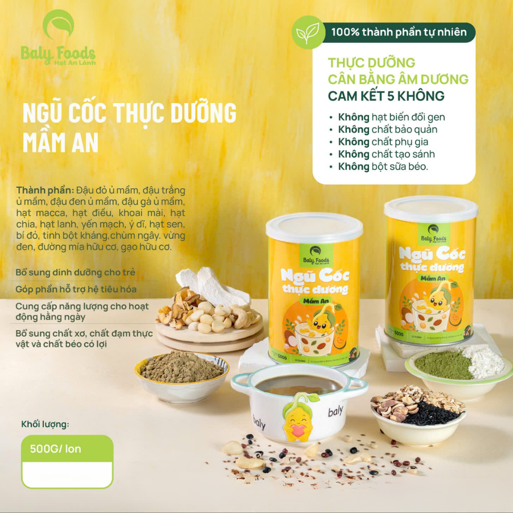 Ngũ Cốc Thực Dưỡng Mầm An BalyFoods Hũ 500g - Thực Phẩm Bổ Sung Dinh Dưỡng Cho Bé Từ 1 tuổi, Mẹ Bầu, Sau Sinh, Người Già, Người Tiểu Đường, Ăn Chay, Ăn Kiêng, Eat Clean, Healthy, Tốt Cho Tim Mạch (BNC)