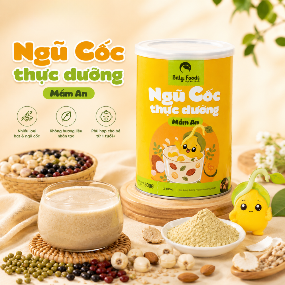 Ngũ Cốc Thực Dưỡng Mầm An BalyFoods Hũ 500g - Thực Phẩm Bổ Sung Dinh Dưỡng Cho Bé Từ 1 tuổi, Mẹ Bầu, Sau Sinh, Người Già, Người Tiểu Đường, Ăn Chay, Ăn Kiêng, Eat Clean, Healthy, Tốt Cho Tim Mạch (BNC)
