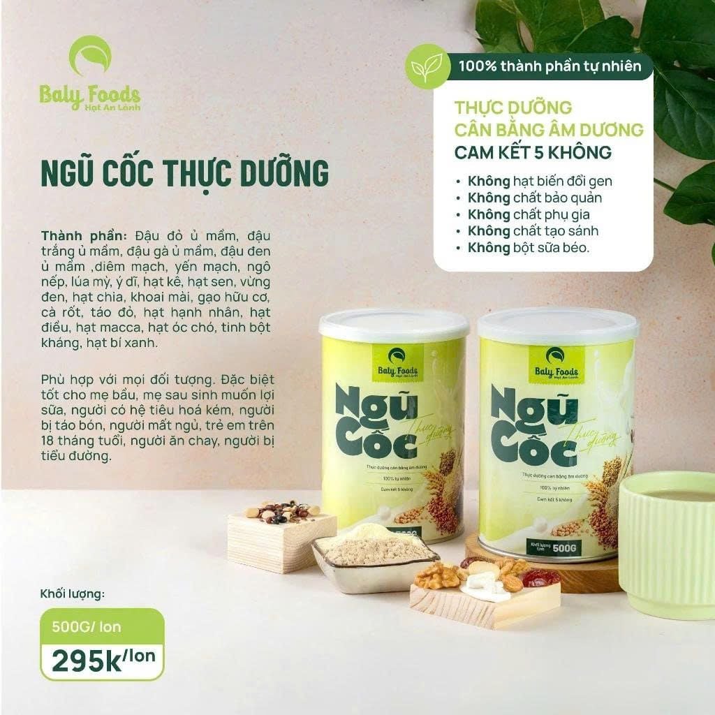 Ngũ Cốc Thực Dưỡng Baly Foods Hũ 500g - Thực Phẩm Bổ Sung Dinh Dưỡng Cho Mẹ Bầu, Sau Sinh, Người Già, Người Tiểu Đường, Ăn Chay, Ăn Kiêng, Eat Clean, Healthy, Tốt Cho Tim Mạch