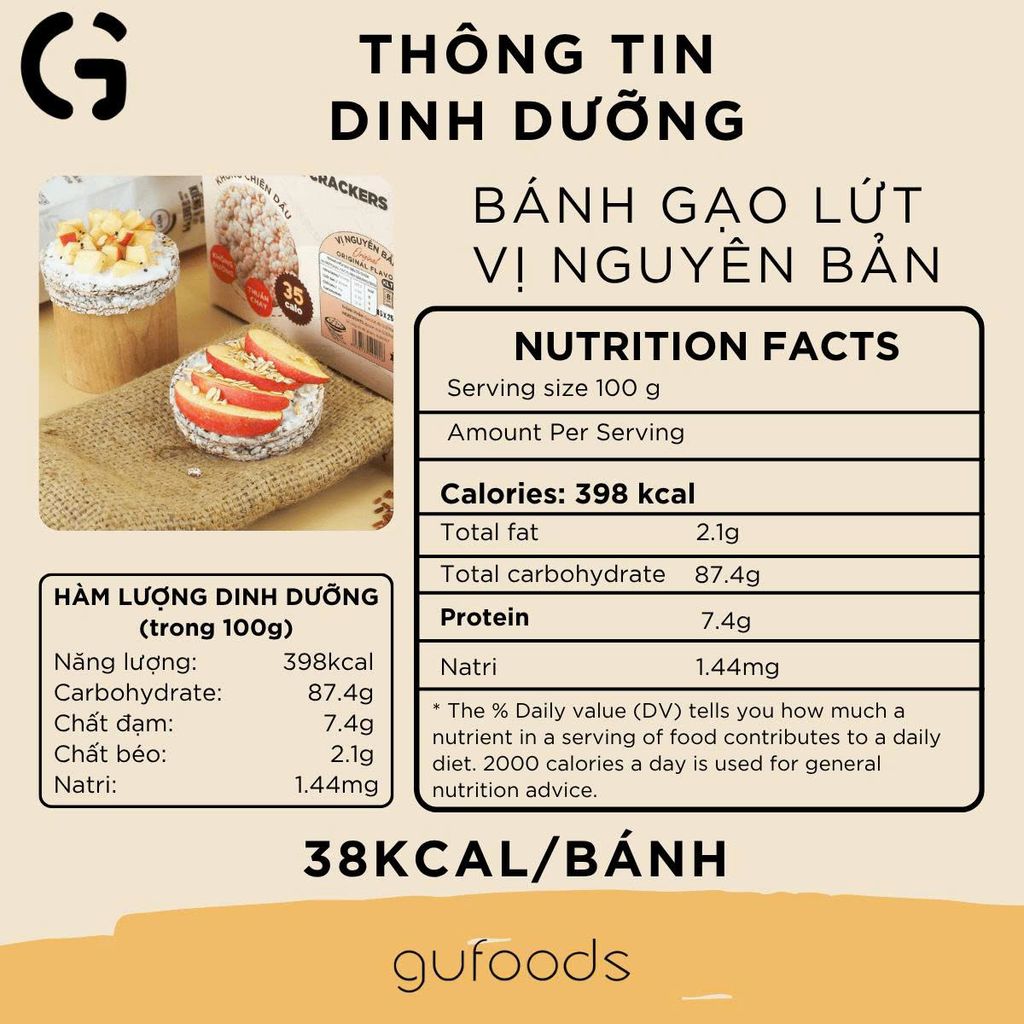 [Vị Nguyên Bản] - Bánh Gạo Lứt GUfoods 170g - Thực Phẩm Bổ Sung Dinh Dưỡng Cho Mẹ Bầu, Sau Sinh, Người Ăn Chay, Ăn Kiêng, Giảm Cân, Tập Gym, Eat Clean, Hàm Lượng Giàu Protein Và Chất Xơ (Bánh Và Snack Healthy)