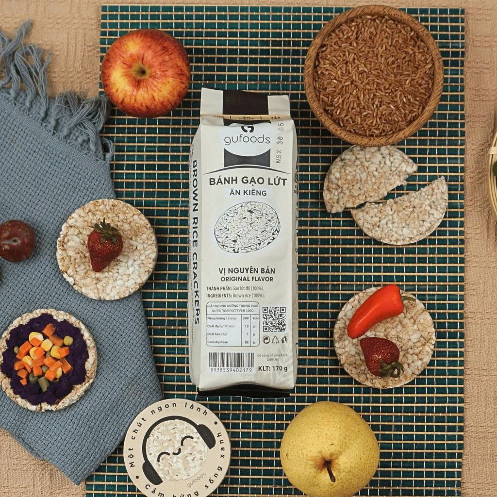 [Vị Nguyên Bản] - Bánh Gạo Lứt GUfoods 170g - Thực Phẩm Bổ Sung Dinh Dưỡng Cho Mẹ Bầu, Sau Sinh, Người Ăn Chay, Ăn Kiêng, Giảm Cân, Tập Gym, Eat Clean, Hàm Lượng Giàu Protein Và Chất Xơ (Bánh Và Snack Healthy)