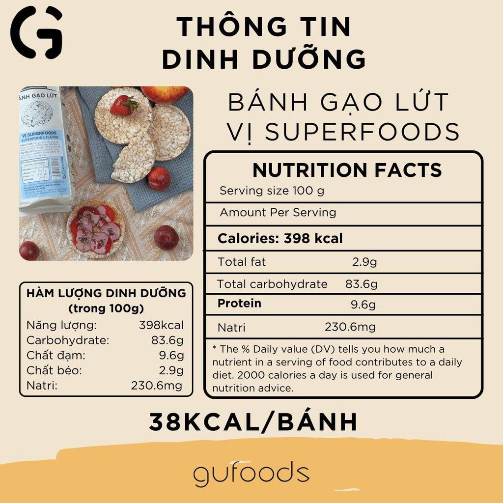 [Vị Superfoods] - Bánh Gạo Lứt Mix Superfoods GUfoods 170g/ 300g - Thực Phẩm Bổ Sung Dinh Dưỡng Cho Mẹ Bầu, Sau Sinh, Người Ăn Chay, Ăn Kiêng, Giảm Cân, Tập Gym, Eat Clean, Hàm Lượng Giàu Protein Và Chất Xơ (Bánh Và Snack Healthy)