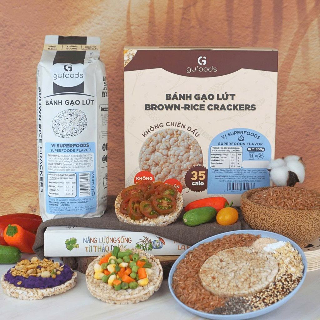 [Vị Superfoods] - Bánh Gạo Lứt Mix Superfoods GUfoods 170g/ 300g - Thực Phẩm Bổ Sung Dinh Dưỡng Cho Mẹ Bầu, Sau Sinh, Người Ăn Chay, Ăn Kiêng, Giảm Cân, Tập Gym, Eat Clean, Hàm Lượng Giàu Protein Và Chất Xơ (Bánh Và Snack Healthy)