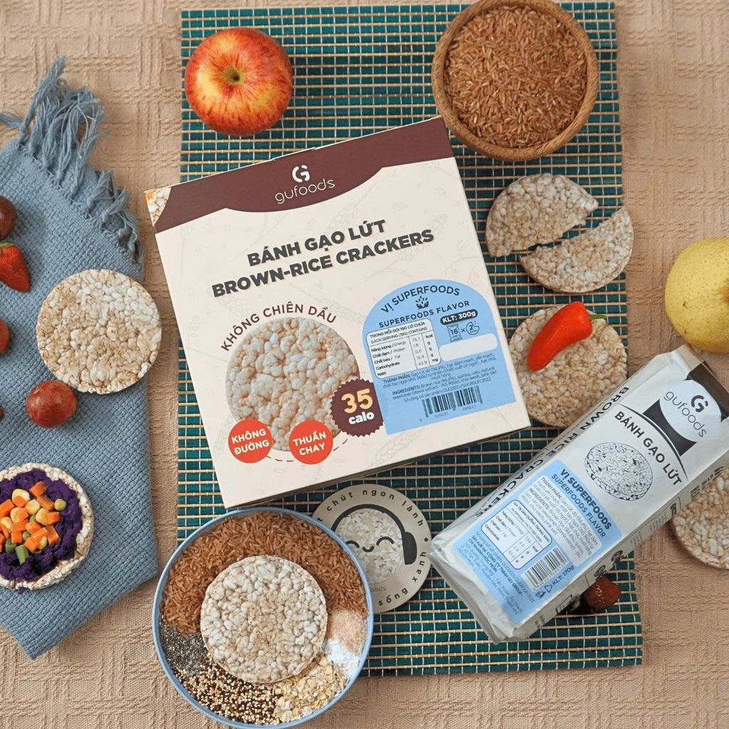 [Vị Superfoods] - Bánh Gạo Lứt Mix Superfoods GUfoods 170g/ 300g - Thực Phẩm Bổ Sung Dinh Dưỡng Cho Mẹ Bầu, Sau Sinh, Người Ăn Chay, Ăn Kiêng, Giảm Cân, Tập Gym, Eat Clean, Hàm Lượng Giàu Protein Và Chất Xơ (Bánh Và Snack Healthy)