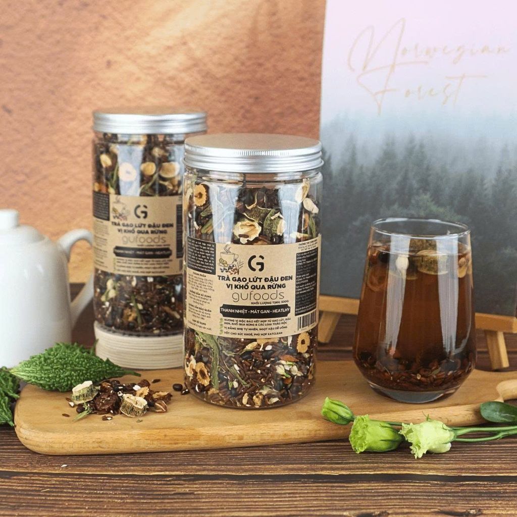 [Vị Khổ Qua Rừng] - Trà Gạo Lứt Đậu Đen GUfoods Hũ 500g - Thanh Nhiệt, Mát Gan, Cải Thiện Giấc Ngủ, Tốt Cho Tim Mạch, Giảm Cân, Eatclean, Healthy (Trà)