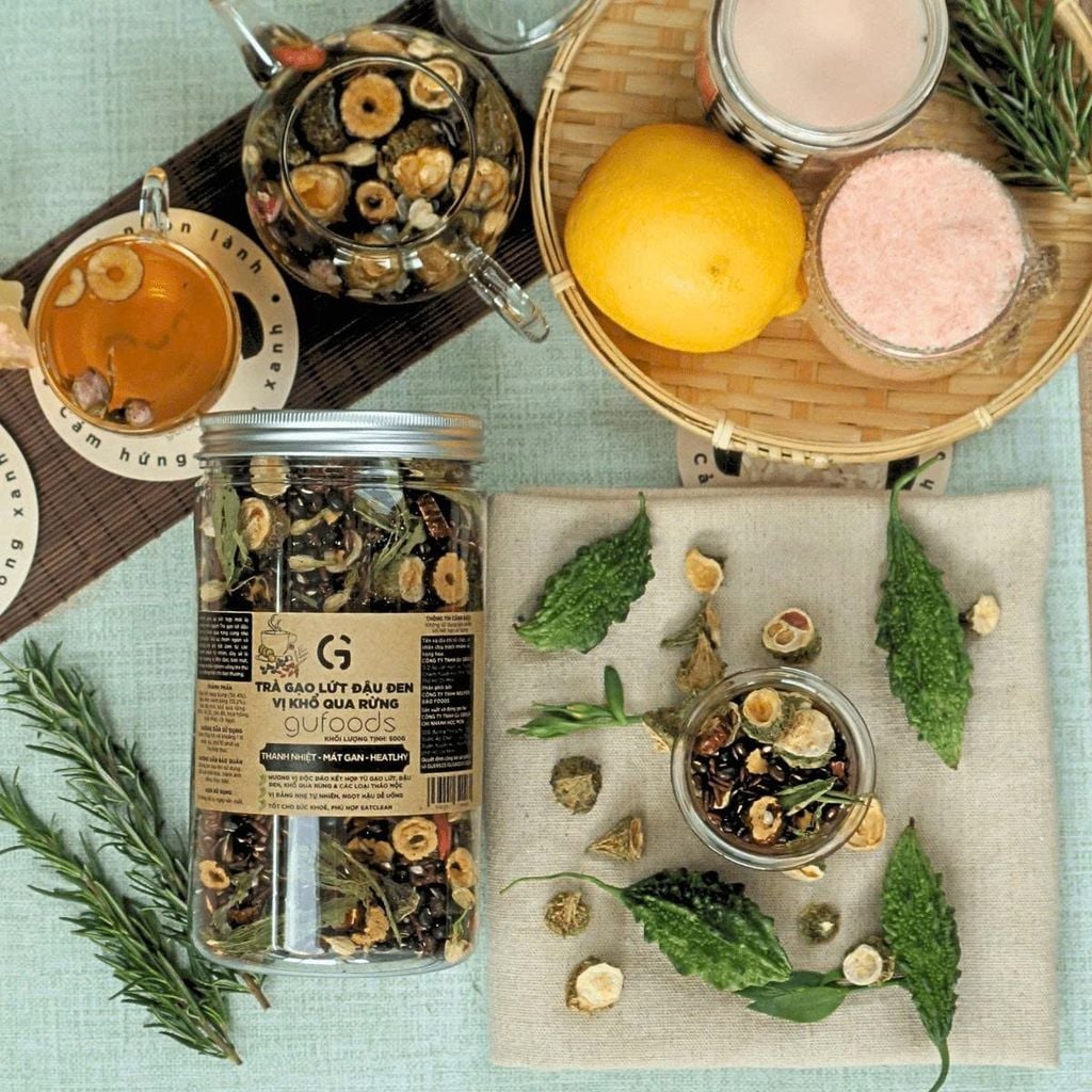 [Vị Khổ Qua Rừng] - Trà Gạo Lứt Đậu Đen GUfoods Hũ 500g - Thanh Nhiệt, Mát Gan, Cải Thiện Giấc Ngủ, Tốt Cho Tim Mạch, Giảm Cân, Eatclean, Healthy (Trà)