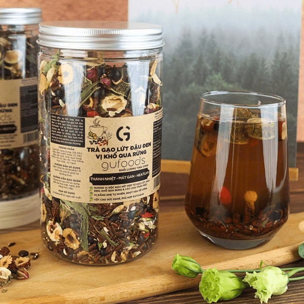 [Vị Khổ Qua Rừng] - Trà Gạo Lứt Đậu Đen GUfoods Hũ 500g - Thanh Nhiệt, Mát Gan, Cải Thiện Giấc Ngủ, Tốt Cho Tim Mạch, Giảm Cân, Eatclean, Healthy (Trà)