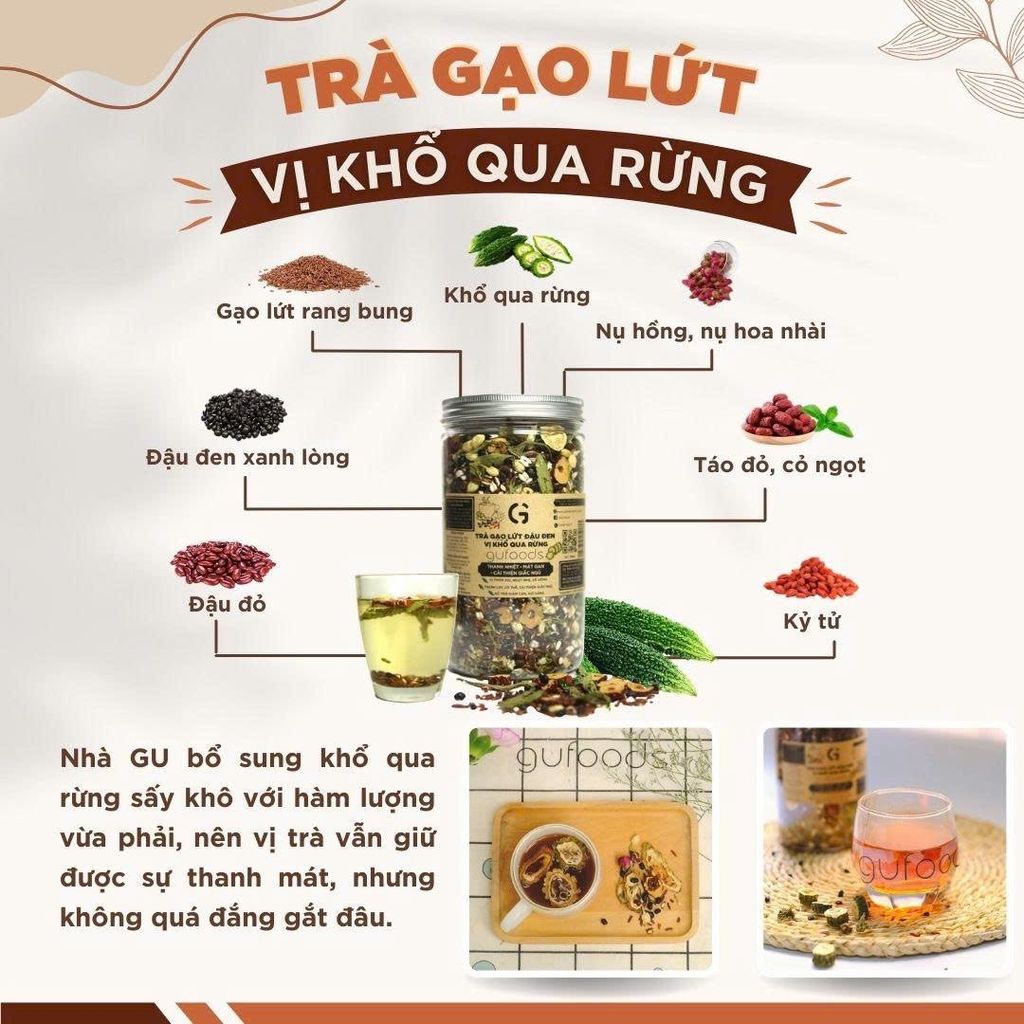 [Vị Khổ Qua Rừng] - Trà Gạo Lứt Đậu Đen GUfoods Hũ 500g - Thanh Nhiệt, Mát Gan, Cải Thiện Giấc Ngủ, Tốt Cho Tim Mạch, Giảm Cân, Eatclean, Healthy (Trà)