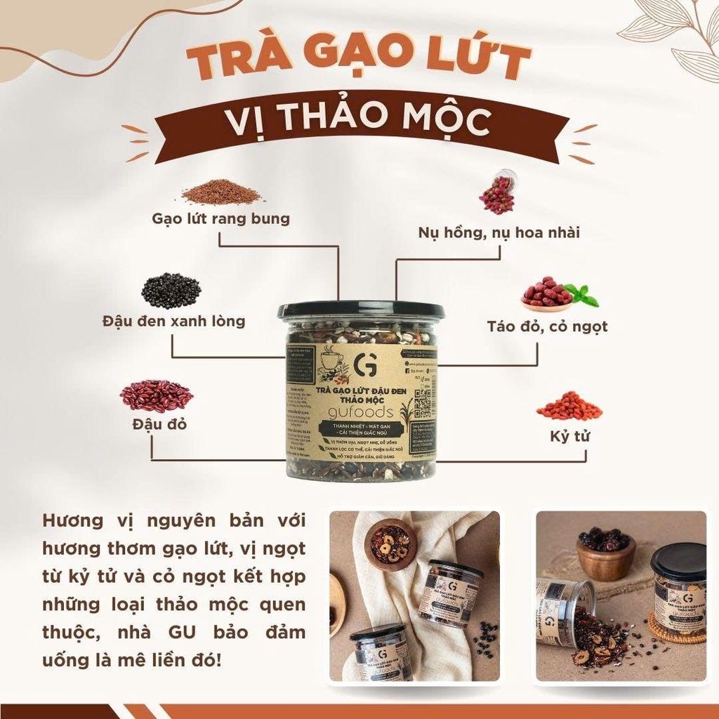 [Vị Thảo Mộc] - Trà Gạo Lứt Đậu Đen GUfoods Hũ 200g/ 500g - Thức Uống Có Lợi Cho Mẹ Bầu, Sau Sinh, Người Tiểu Đường, Người Giảm Cân, Eat Clean, Healthy, Tốt Cho Tim Mạch (Trà)