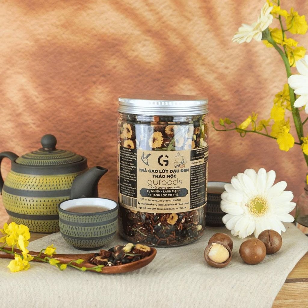 [Vị Thảo Mộc] - Trà Gạo Lứt Đậu Đen GUfoods Hũ 200g/ 500g - Thức Uống Có Lợi Cho Mẹ Bầu, Sau Sinh, Người Tiểu Đường, Người Giảm Cân, Eat Clean, Healthy, Tốt Cho Tim Mạch (Trà)