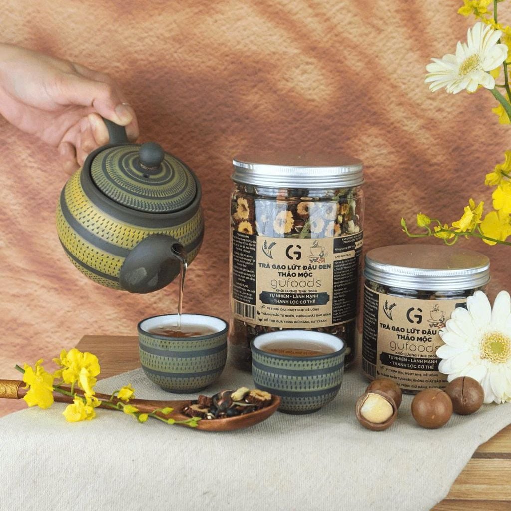 Combo Trà Gạo Lứt Đậu Đen Gufoods Mix Vị Thảo Mộc, Khổ Qua Rừng, Cúc Long Nhãn - Thanh Nhiệt, Mát Gan, Cải Thiện Giấc Ngủ, Tốt Cho Tim Mạch, Giảm Cân, Eatclean, Healthy (Trà)