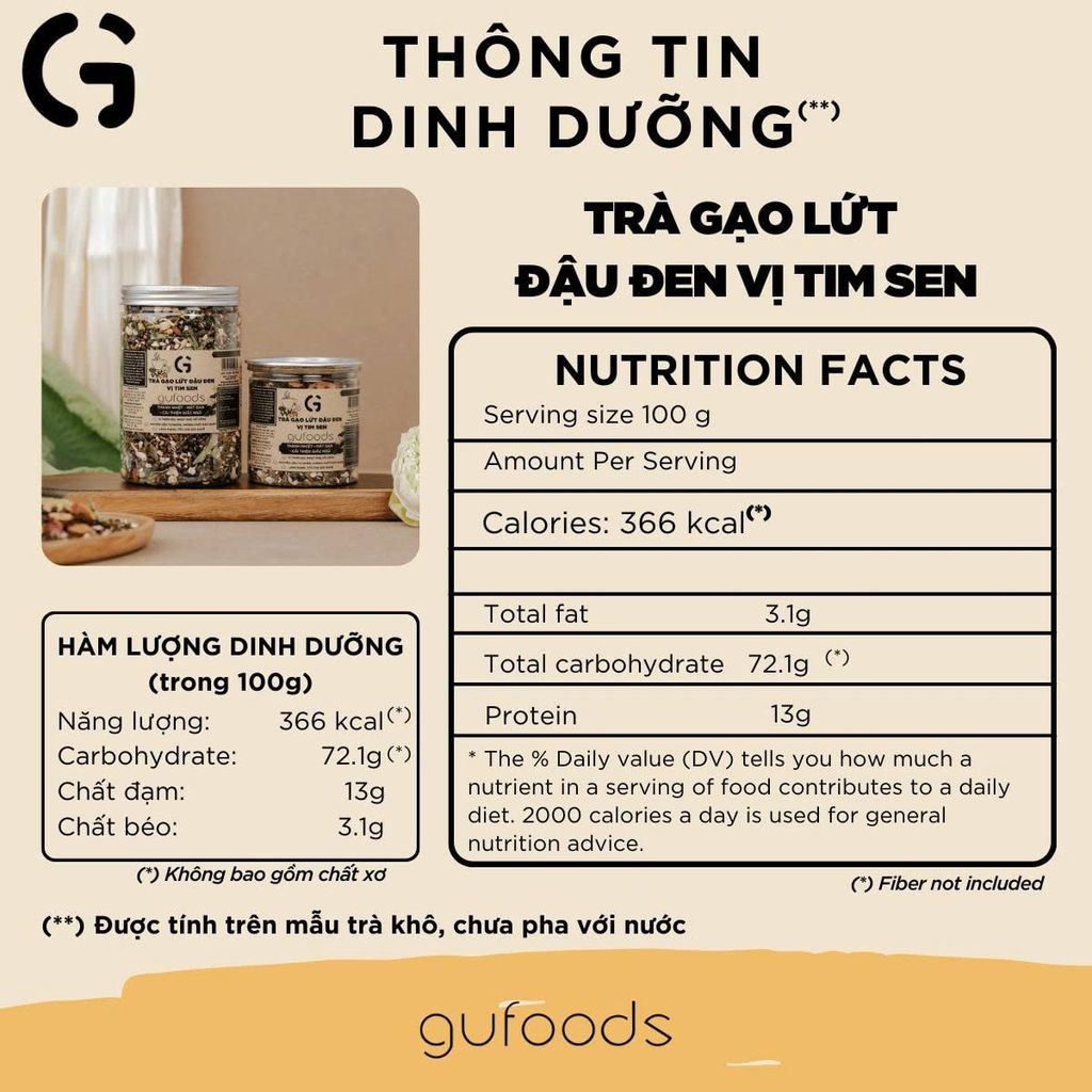 [Vị Tim Sen] - Trà Gạo Lứt Đậu Đen GUfoods Hũ 500g - Thanh Nhiệt, Mát Gan, Cải Thiện Giấc Ngủ, Tốt Cho Tim Mạch, Eatclean, Healthy (Trà)