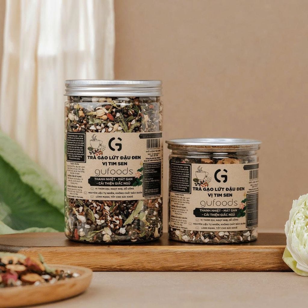 [Vị Tim Sen] - Trà Gạo Lứt Đậu Đen GUfoods Hũ 500g - Thanh Nhiệt, Mát Gan, Cải Thiện Giấc Ngủ, Tốt Cho Tim Mạch, Eatclean, Healthy (Trà)