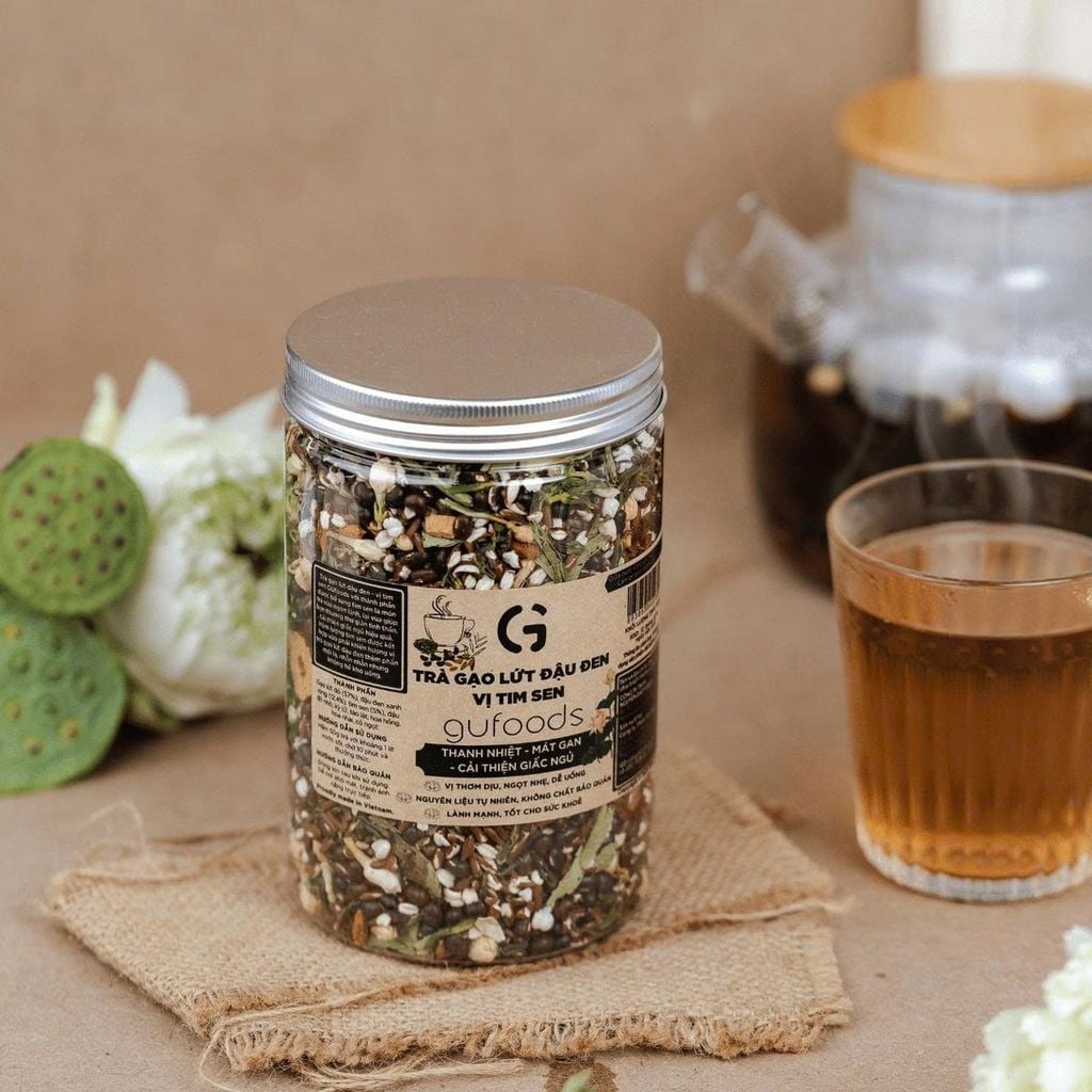 [Vị Tim Sen] - Trà Gạo Lứt Đậu Đen GUfoods Hũ 500g - Thanh Nhiệt, Mát Gan, Cải Thiện Giấc Ngủ, Tốt Cho Tim Mạch, Eatclean, Healthy (Trà)