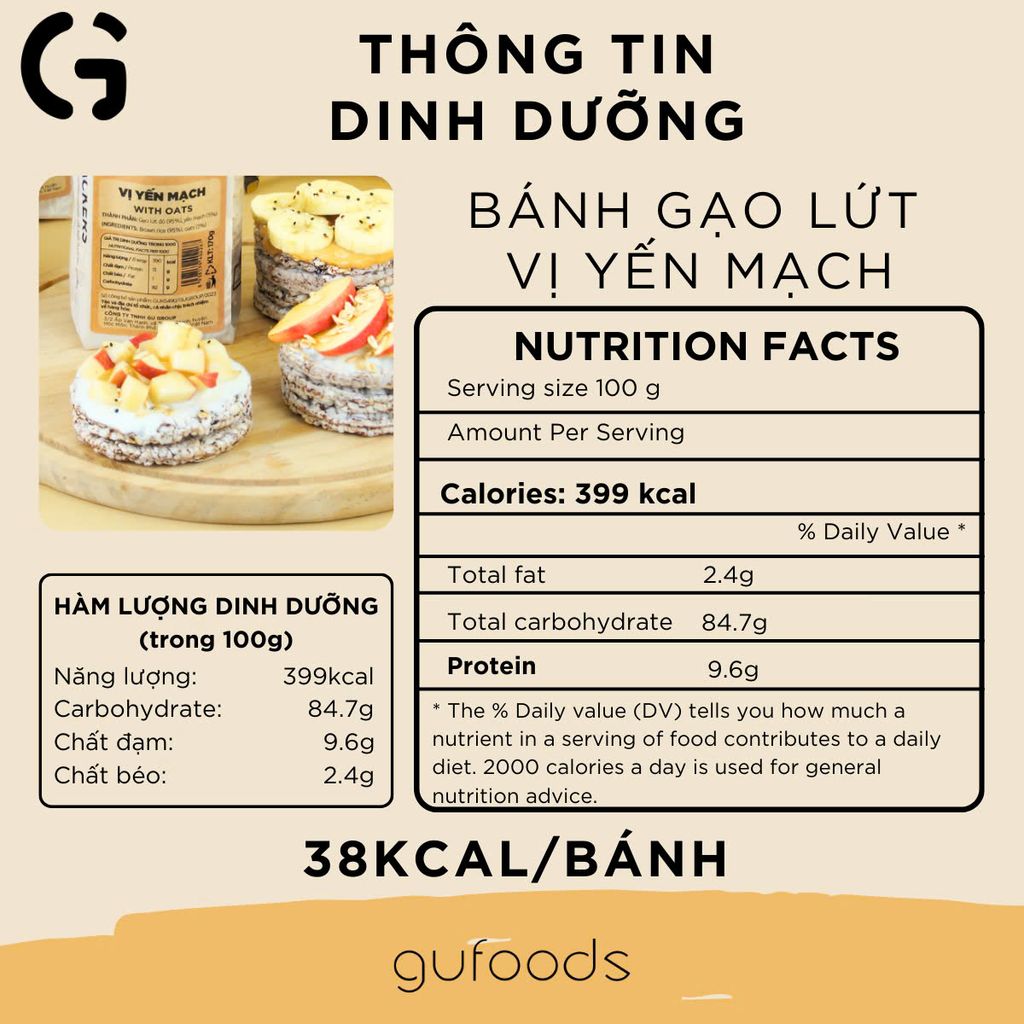 [Vị Yến Mạch] - Bánh Gạo Lứt Ăn Kiêng GUfoods 170g - Thực Phẩm Bổ Sung Dinh Dưỡng Cho Người Tiểu Đường, Người Ăn Chay, Ăn Kiêng, Giảm Cân, Tập Gym, Eat Clean, Hàm Lượng Chất Xơ Cao (Bánh Và Snack Healthy)