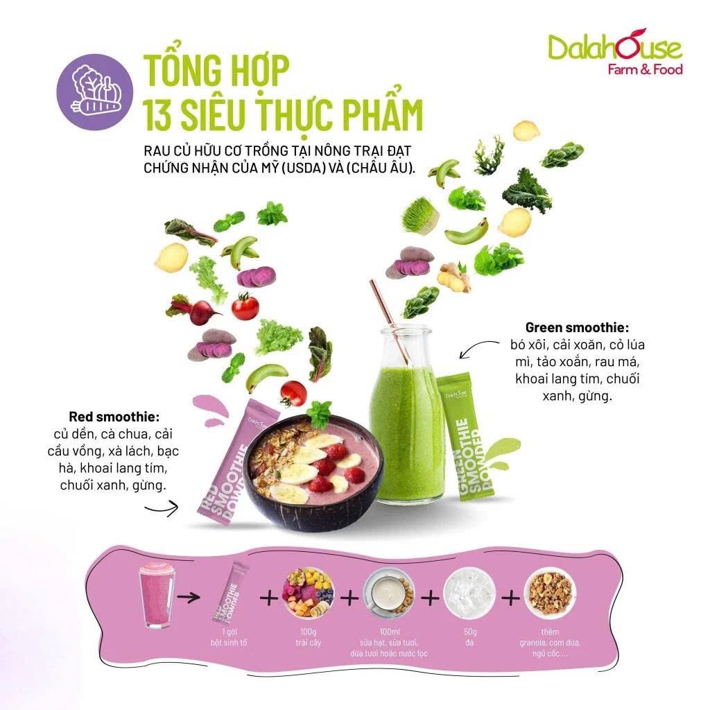 Bột Sinh Tố Tổng Hợp Organic Smoothie Powder Dalahouse - Bột Rau Củ Hữu Cơ Nguyên Chất Sấy Lạnh (BRC)