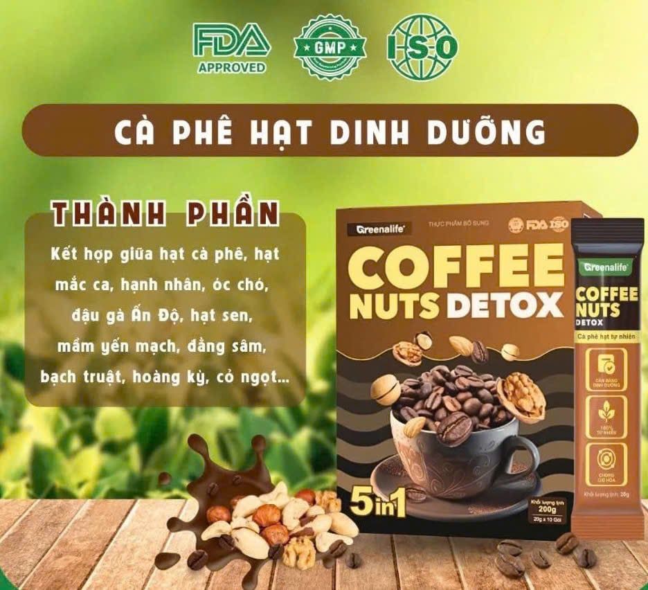 Thực Phẩm Bổ Sung Coffee Nuts Detox Greenalife Hộp 200g - Dinh Dưỡng Cho Người Tập Gym, Thể Thao, Ăn Chay, Ăn Kiêng (SH)