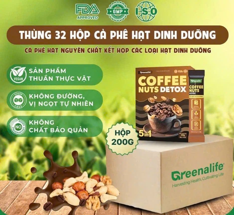 Thực Phẩm Bổ Sung Coffee Nuts Detox Greenalife Hộp 200g - Dinh Dưỡng Cho Người Tập Gym, Thể Thao, Ăn Chay, Ăn Kiêng (SH)