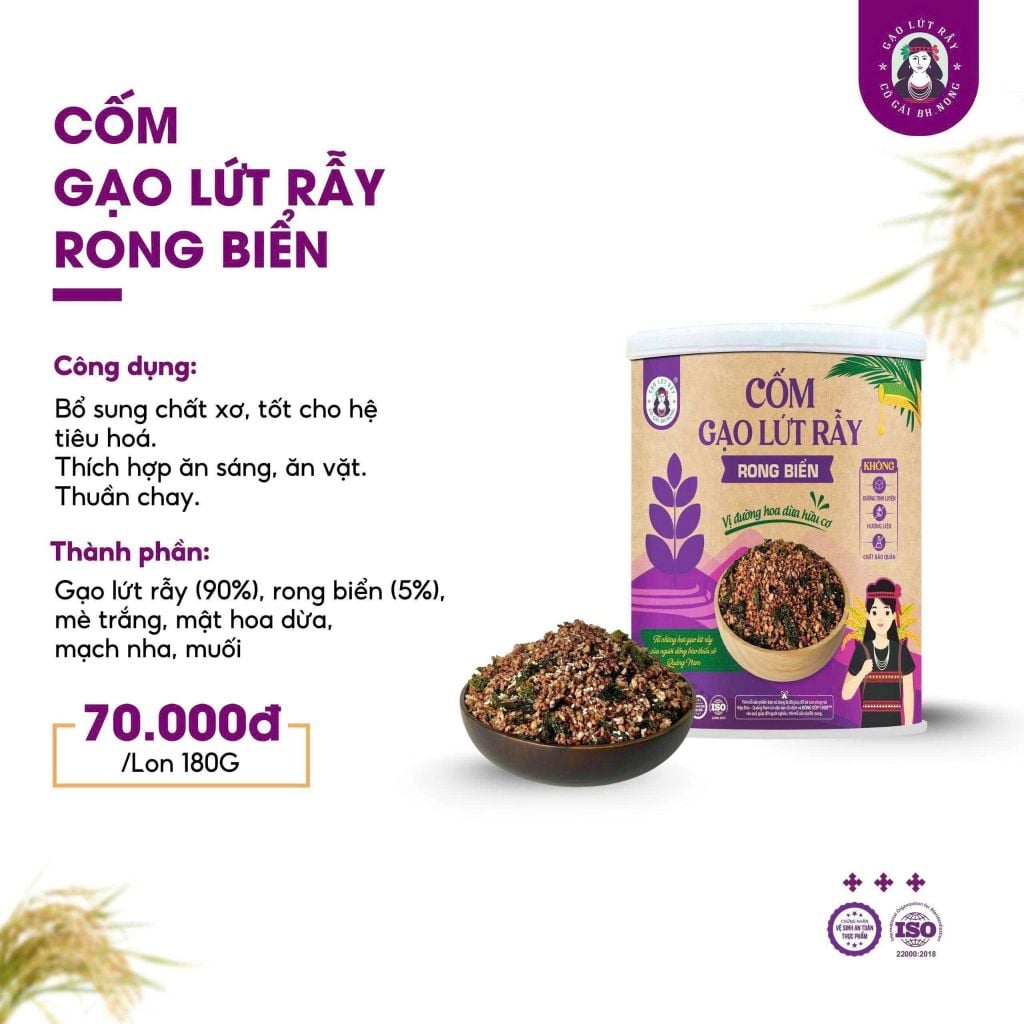 Cốm Gạo Lứt Rẫy Rong Biển Bh.Nong Hũ 180g - Thực Phẩm Bổ Sung Dinh Dưỡng Cho Người Tiểu Đường, Người Ăn Chay, Ăn Kiêng, Giảm Cân, Tập Gym, Eat Clean, Hàm Lượng Chất Xơ Cao (Bánh Và Snack Healthy)