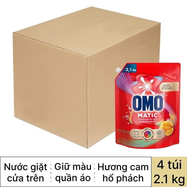  Thùng 4 túi nước giặt OMO Matic cửa trên chuyên gia giữ màu túi 2.1kg 