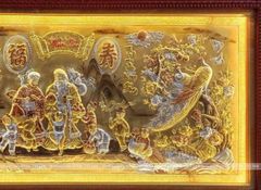 Tranh Mừng Thọ Ông Bà Đồng Vàng Nền Xước Dát Vàng Bạc - Kích Thước 90x170cm