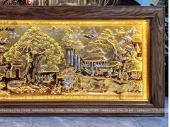 Tranh Cội Nguồn Quê Hương Nền Xước Dát Vàng Dát Bạc Kích Thước 170*90Cm - Khung Trơn Gỗ Sồi
