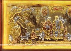 Tranh Mừng Thọ Ông Bà Đồng Vàng Nền Xước Dát Vàng Bạc - Kích Thước 90x170cm