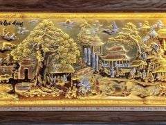 Tranh Cội Nguồn Quê Hương Nền Xước Dát Vàng Dát Bạc Kích Thước 170*90Cm - Khung Trơn Gỗ Sồi