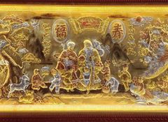 Tranh Mừng Thọ Ông Bà Đồng Vàng Nền Xước Dát Vàng Bạc - Kích Thước 90x170cm