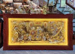 Tranh Mừng Thọ Ông Bà Đồng Vàng Nền Xước Dát Vàng Bạc - Kích Thước 90x170cm