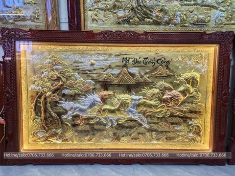 Tranh Đồng Mã Đáo Thành Công Nền Vàng Cạo Xước - KT 255*155Cm Khung Đục