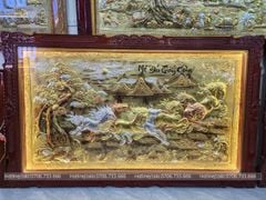 Tranh Đồng Mã Đáo Thành Công Nền Vàng Cạo Xước - KT 255*155Cm Khung Đục