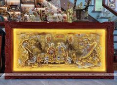 Tranh Mừng Thọ Ông Bà Đồng Vàng Nền Xước Dát Vàng Bạc - Kích Thước 90x170cm