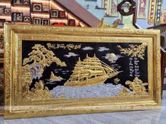 Tranh Thuận Buồm Xuôi Gió Đồng Vàng Dát Vàng Bạc Khung Đồng Kích Thước 230x120cm