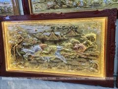 Tranh Đồng Mã Đáo Thành Công Nền Vàng Cạo Xước - KT 255*155Cm Khung Đục