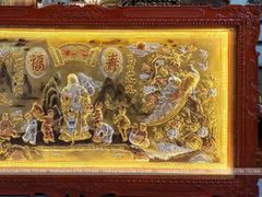 Tranh Mừng Thọ Ông Đồng Vàng Nền Xước Dát Vàng Bạc - Kích Thước 90x170cm