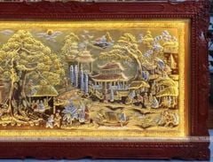 Tranh Cội Nguồn Quê Hương Nền Xước Dát Vàng Dát Bạc Kích Thước 170*90Cm - Khung Hoa Tây Gỗ Sồi