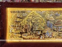 Tranh Cội Nguồn Quê Hương Nền Xước Dát Vàng Dát Bạc Kích Thước 170*90Cm - Khung Hoa Tây Gỗ Sồi
