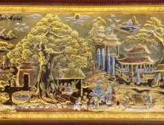 Tranh Cội Nguồn Quê Hương Nền Xước Dát Vàng Dát Bạc Kích Thước 170*90Cm - Khung Hoa Tây Gỗ Sồi