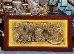 Tranh Mừng Thọ Ông Đồng Vàng Nền Xước Dát Vàng Bạc - Kích Thước 90x170cm