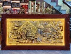 Tranh Cội Nguồn Quê Hương Nền Xước Dát Vàng Dát Bạc Kích Thước 170*90Cm - Khung Hoa Tây Gỗ Sồi