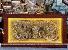 Tranh Mừng Thọ Ông Đồng Vàng Nền Xước Dát Vàng Bạc - Kích Thước 90x170cm