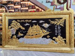 Tranh Thuận Buồm Xuôi Gió Đồng Vàng Dát Vàng Bạc Khung Đồng Kích Thước 230x120cm