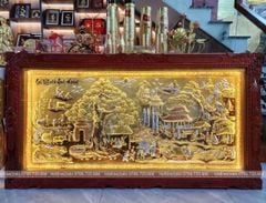 Tranh Cội Nguồn Quê Hương Nền Xước Dát Vàng Dát Bạc Kích Thước 170*90Cm - Khung Hoa Tây Gỗ Sồi