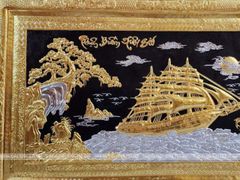 Tranh Thuận Buồm Xuôi Gió Đồng Vàng Dát Vàng Bạc Khung Đồng Kích Thước 230x120cm