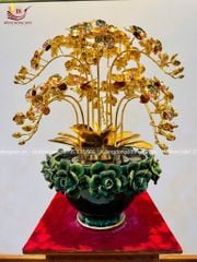 Chậu lan bằng đồng mạ vàng 24K 10 cành- Quà tặng mạ vàng