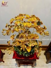 Chậu lan bằng đồng mạ vàng 24K 10 cành- Quà tặng mạ vàng