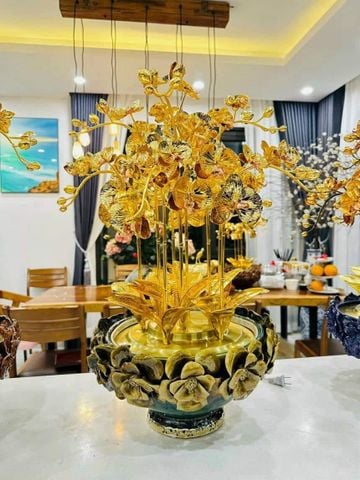 Chậu lan bằng đồng mạ vàng 24K 10 cành